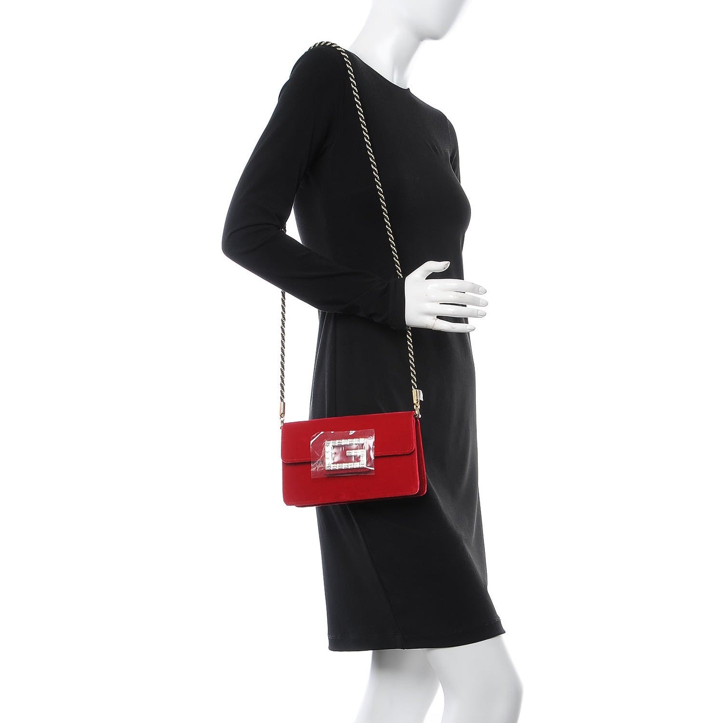 Velvet Crystal Square G Shoulder Bag Red