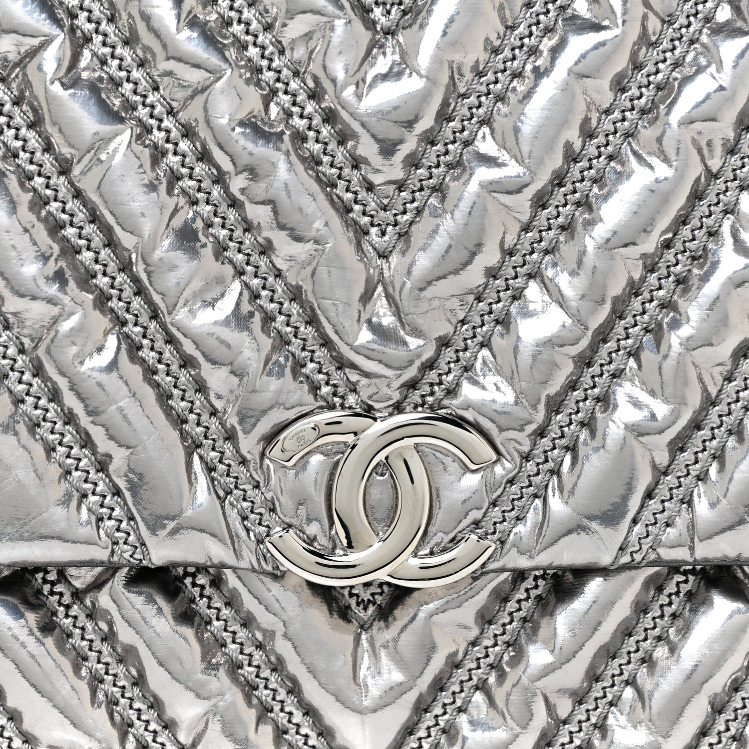 Chanel Metallic Lame Chevron Quilted Space Suit Flap Dark Grey 8 of 10