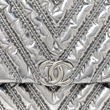 Chanel Metallic Lame Chevron Quilted Space Suit Flap Dark Grey 8 of 10