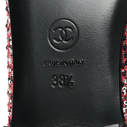 Chanel Tweed Grosgrain Sequin Cap Toe Ballerina Flats 38.5 Black Pink 7 of 8