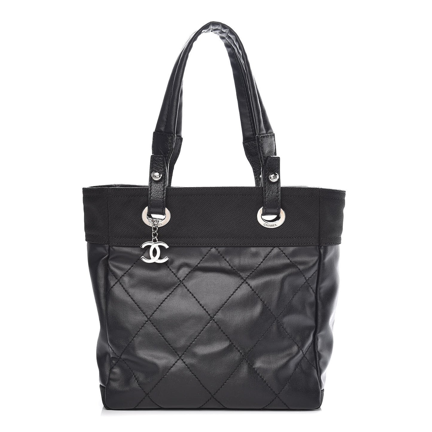 Coated Canvas Quilted Small Paris Biarritz Tote Black