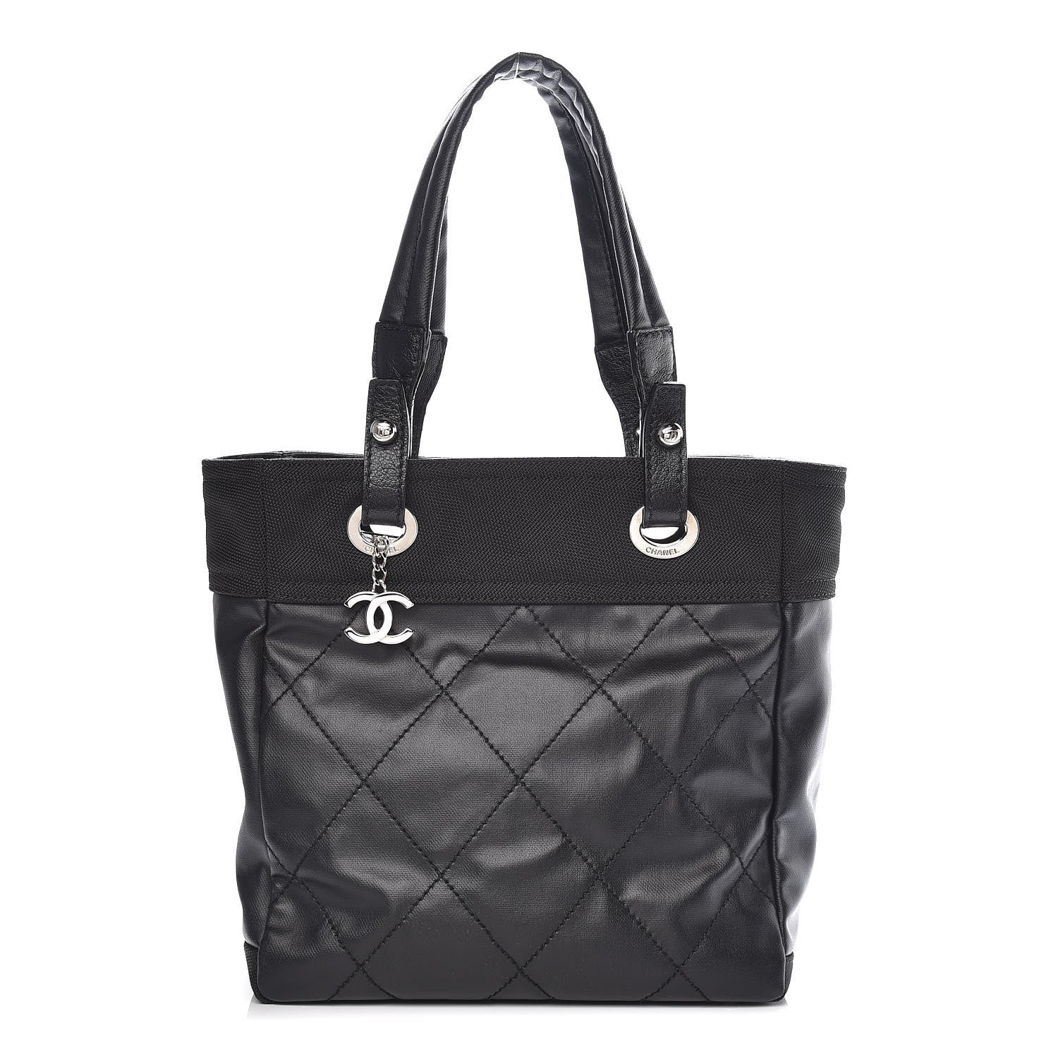 Chanel Coated Canvas Quilted Small Paris Biarritz Tote Black 1 of 11