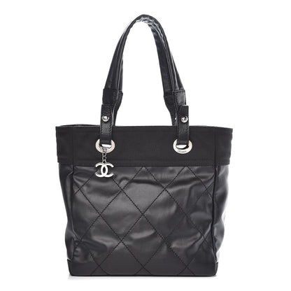 Chanel Coated Canvas Quilted Small Paris Biarritz Tote Black 1 of 11