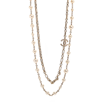 Chanel Graduated Pearl Crystal CC Long Necklace Gold 1 of 9