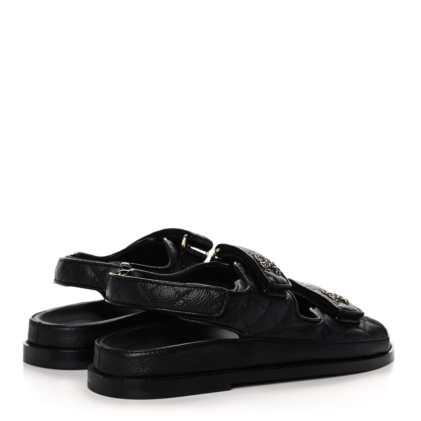 Grained Calfskin Velcro Dad Sandals 38.5 Black