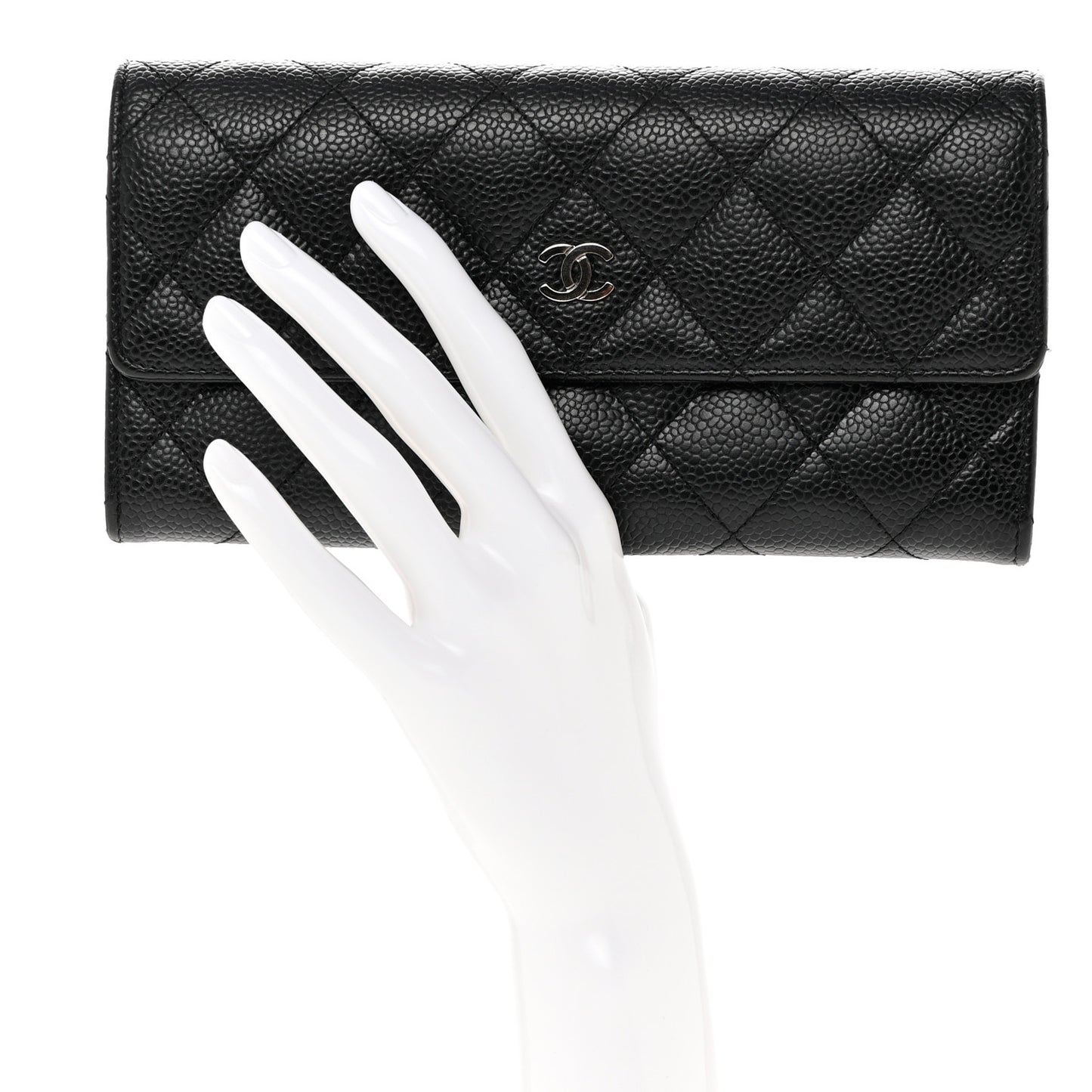 Caviar Quilted Large Gusset Flap Wallet Black
