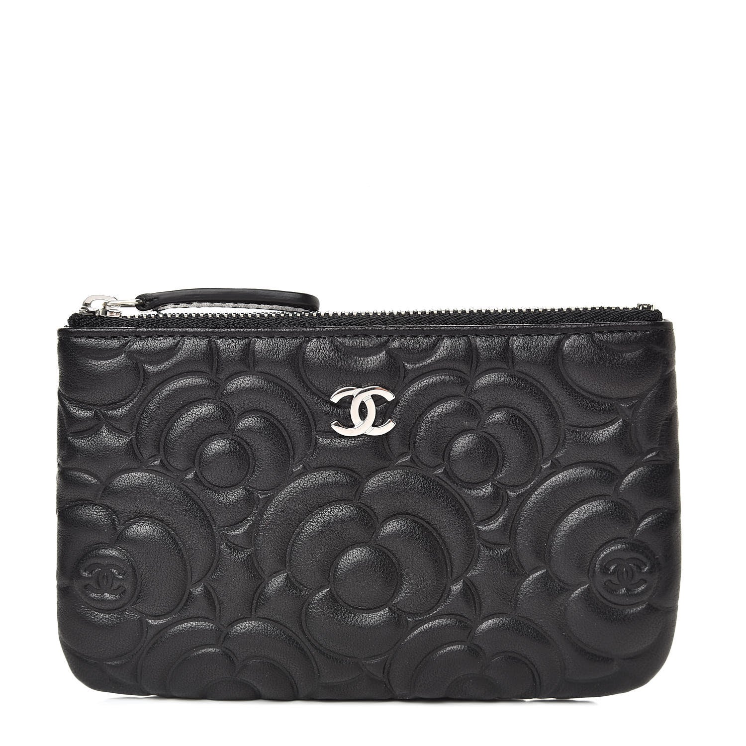 Chanel Goatskin Camellia Embossed Cosmetic Pouch Black 1 of 8