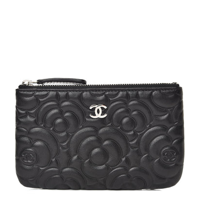 Chanel Goatskin Camellia Embossed Cosmetic Pouch Black 1 of 8