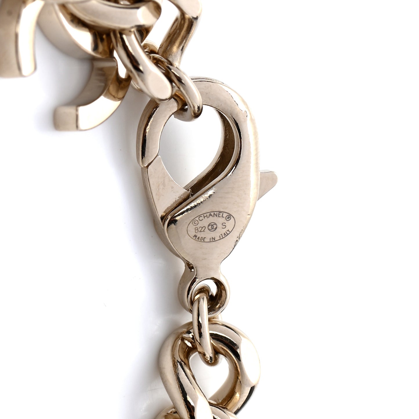 Enamel Metal CC Chain Bracelet Gold White