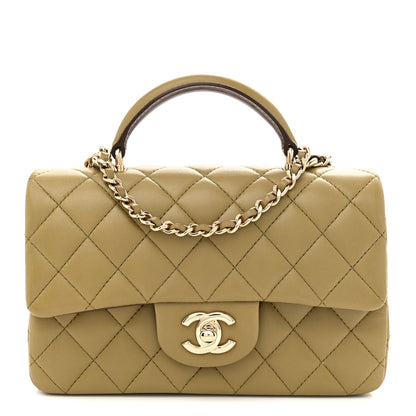 Chanel Lambskin Quilted Bi-Color Mini Top Handle Rectangular Flap Green Brown 1 of 11