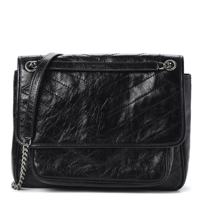 Saint Laurent Crinkled Calfskin Matelasse Monogram Large Niki Chain Satchel Black 1 of 10