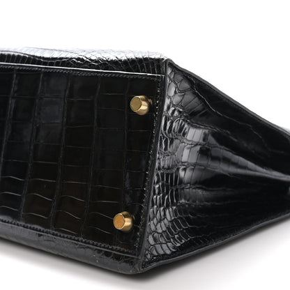 Hermes Shiny Porosus Crocodile Kelly Sellier 32 Black 10 of 10