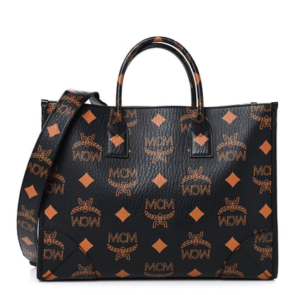 MCM Visetos Maxi Large Munchen Tote Black Cognac 1 of 14