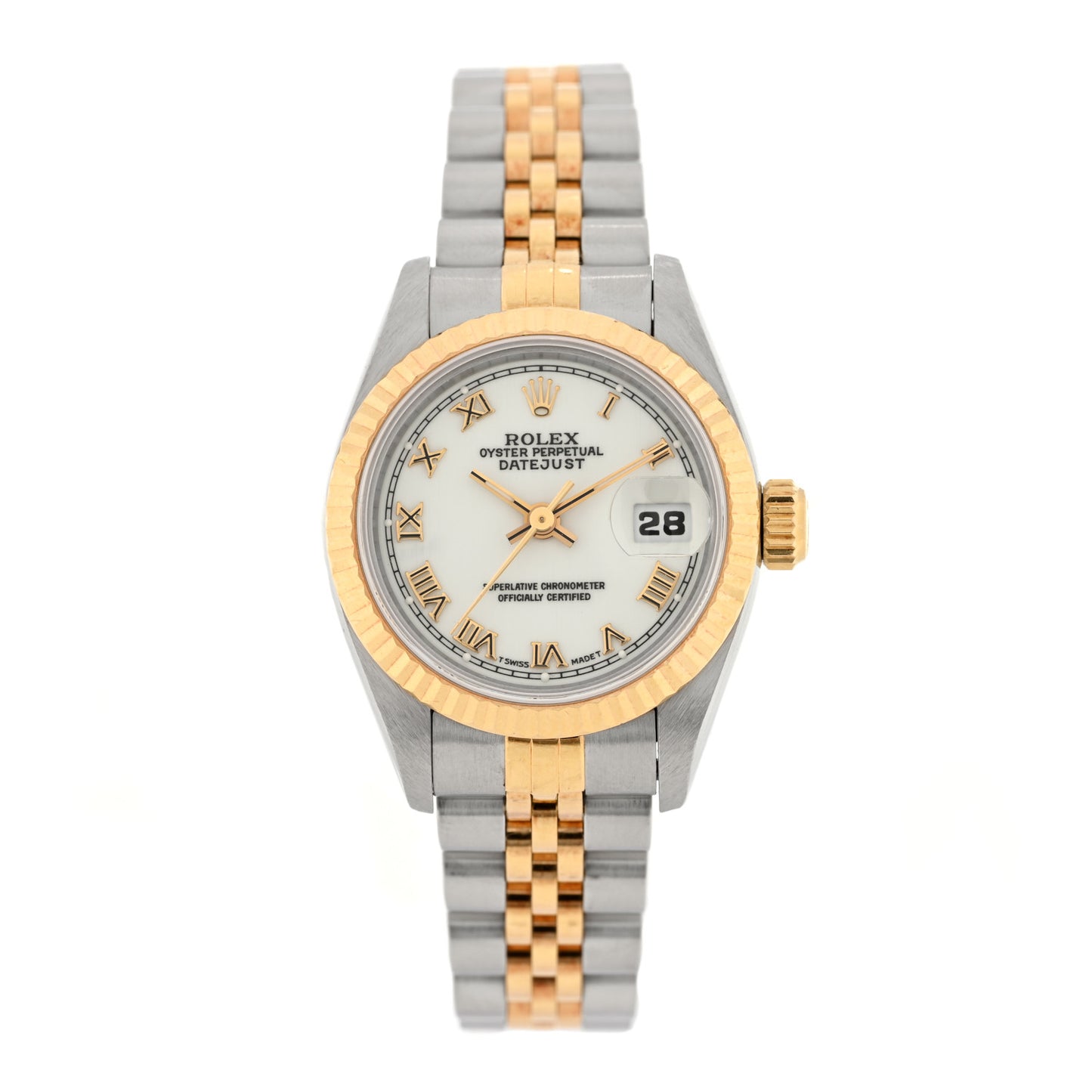 Stainless Steel 18K Yellow Gold 26mm Oyster Perpetual Datejust Watch White Roman 69173
