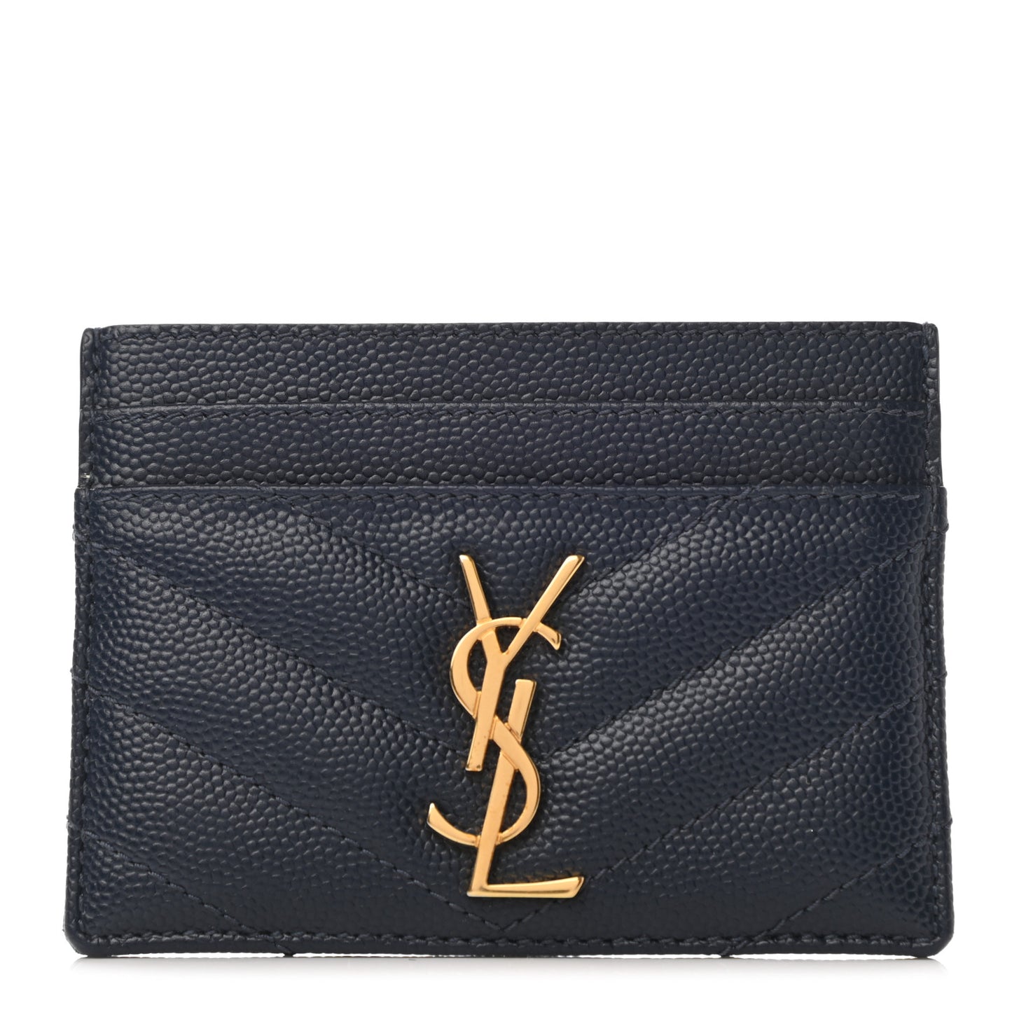 Grain De Poudre Matelasse Chevron Monogram Credit Card Case Navy