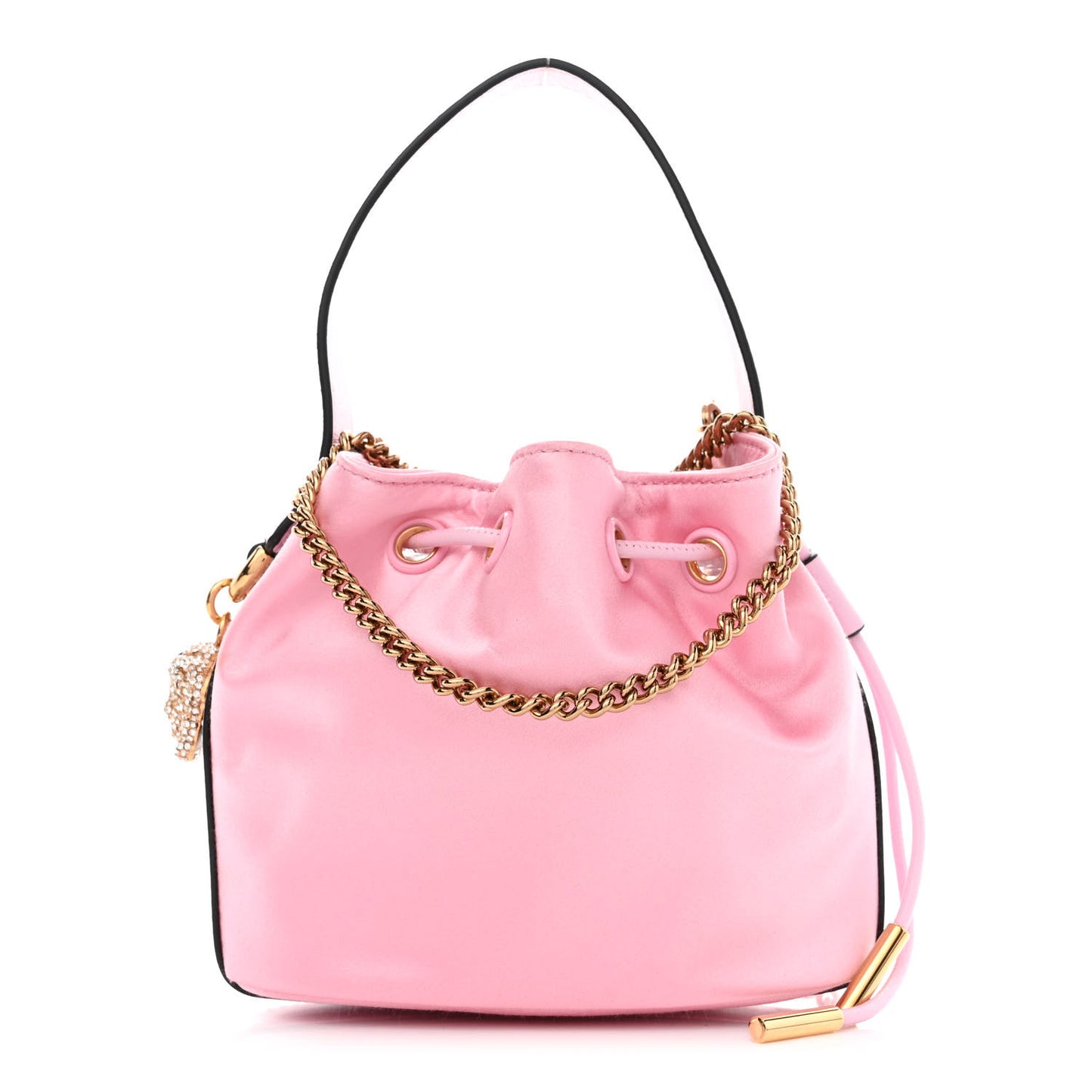 Satin Medusa Drawstring Bucket Bag Pink