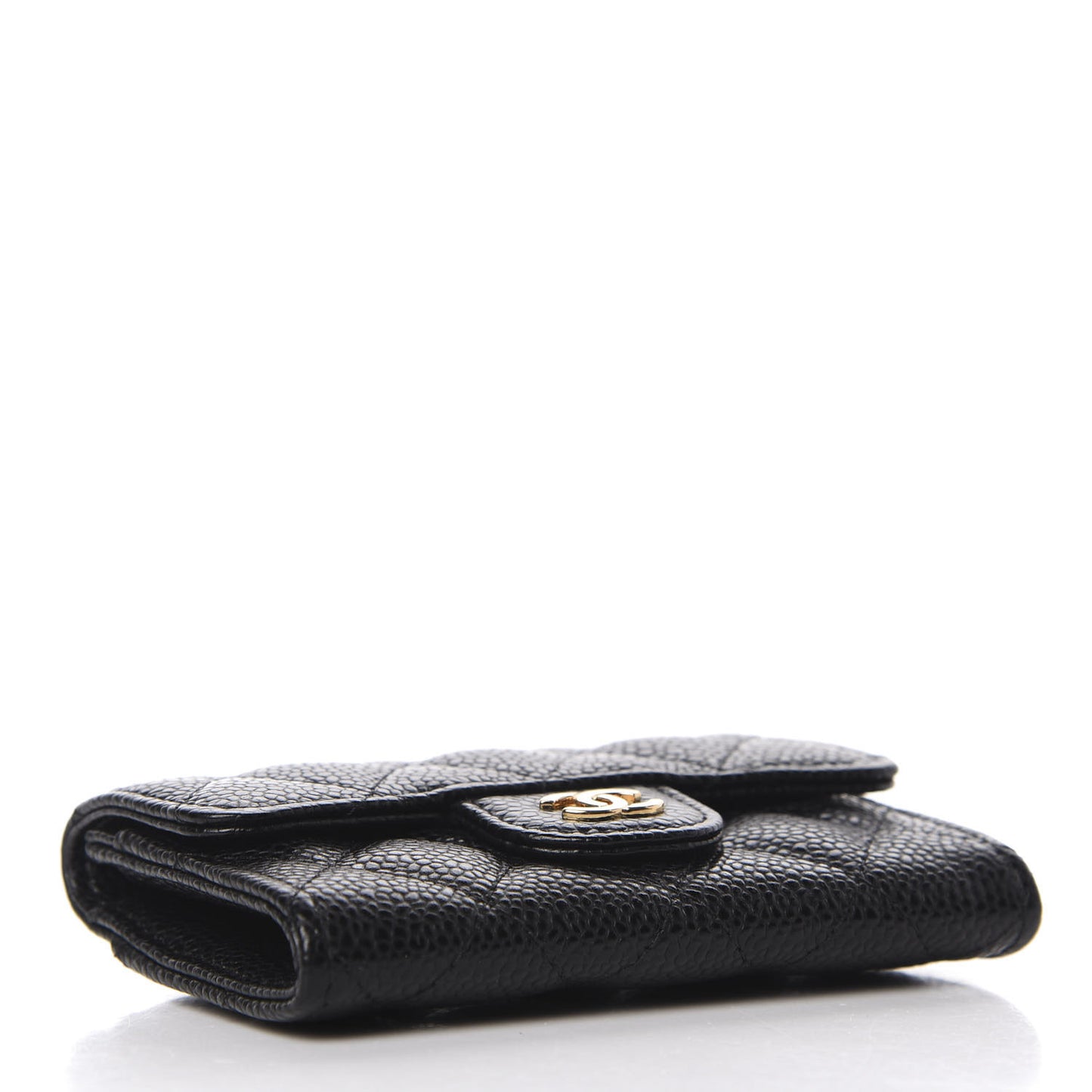 Caviar Quilted Flap Card Holder Wallet Black