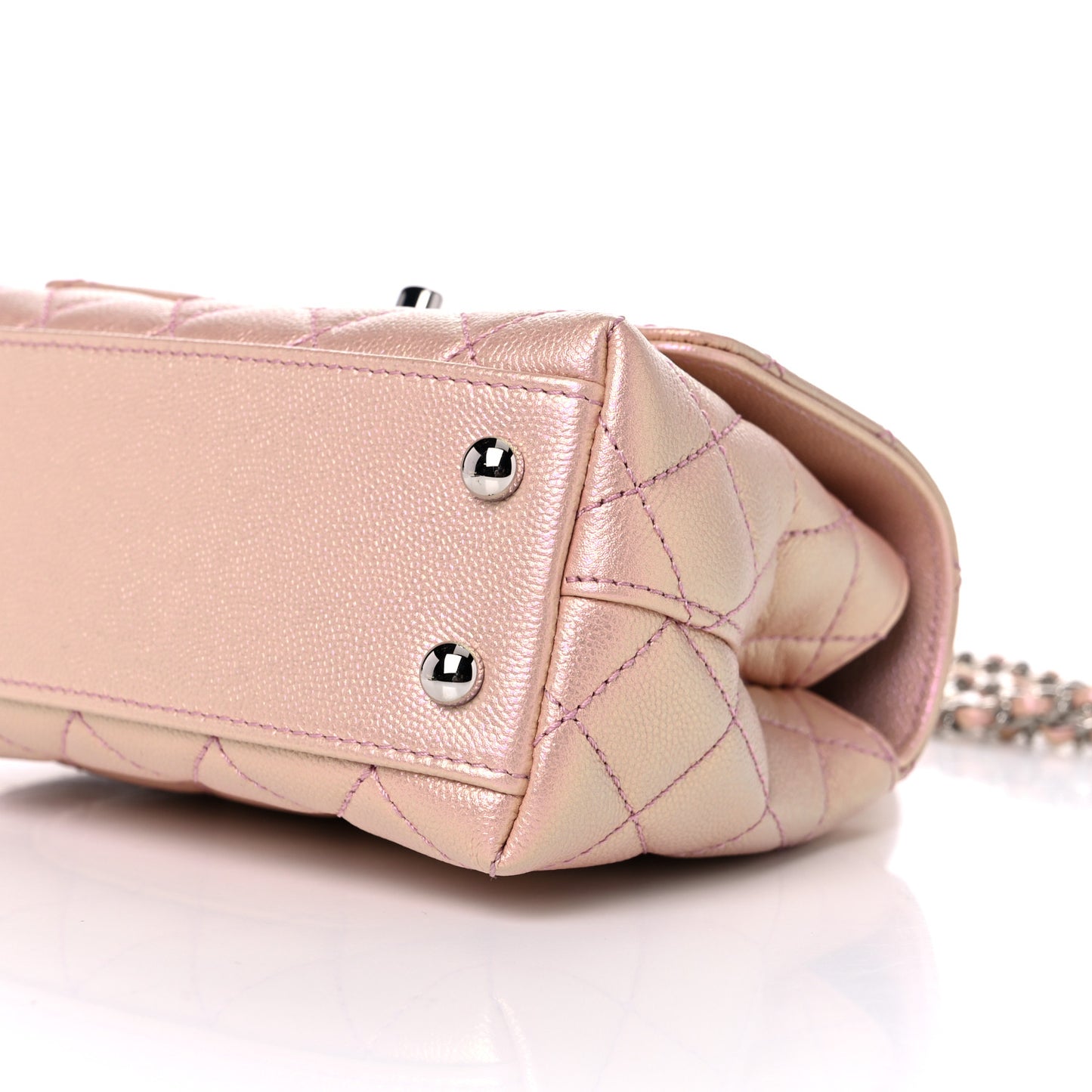 Iridescent Caviar Quilted Extra Mini Coco Handle Flap Light Pink