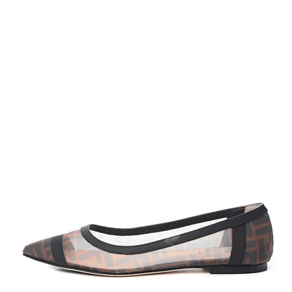 Fendi Mesh FF Skimmer Ballerina Flats 40 Tobacco Moro Black 1 of 10