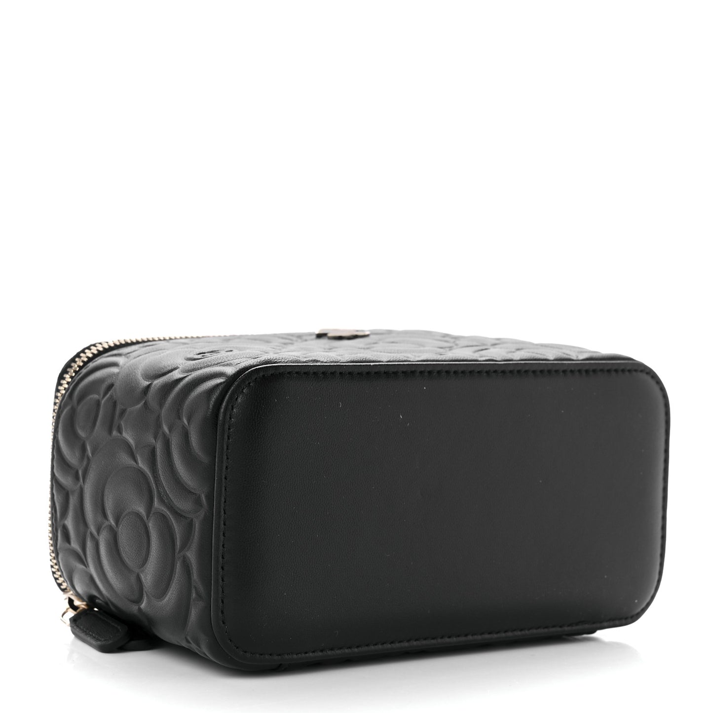 Lambskin Camellia Embossed Small Vanity Case With Chain Black