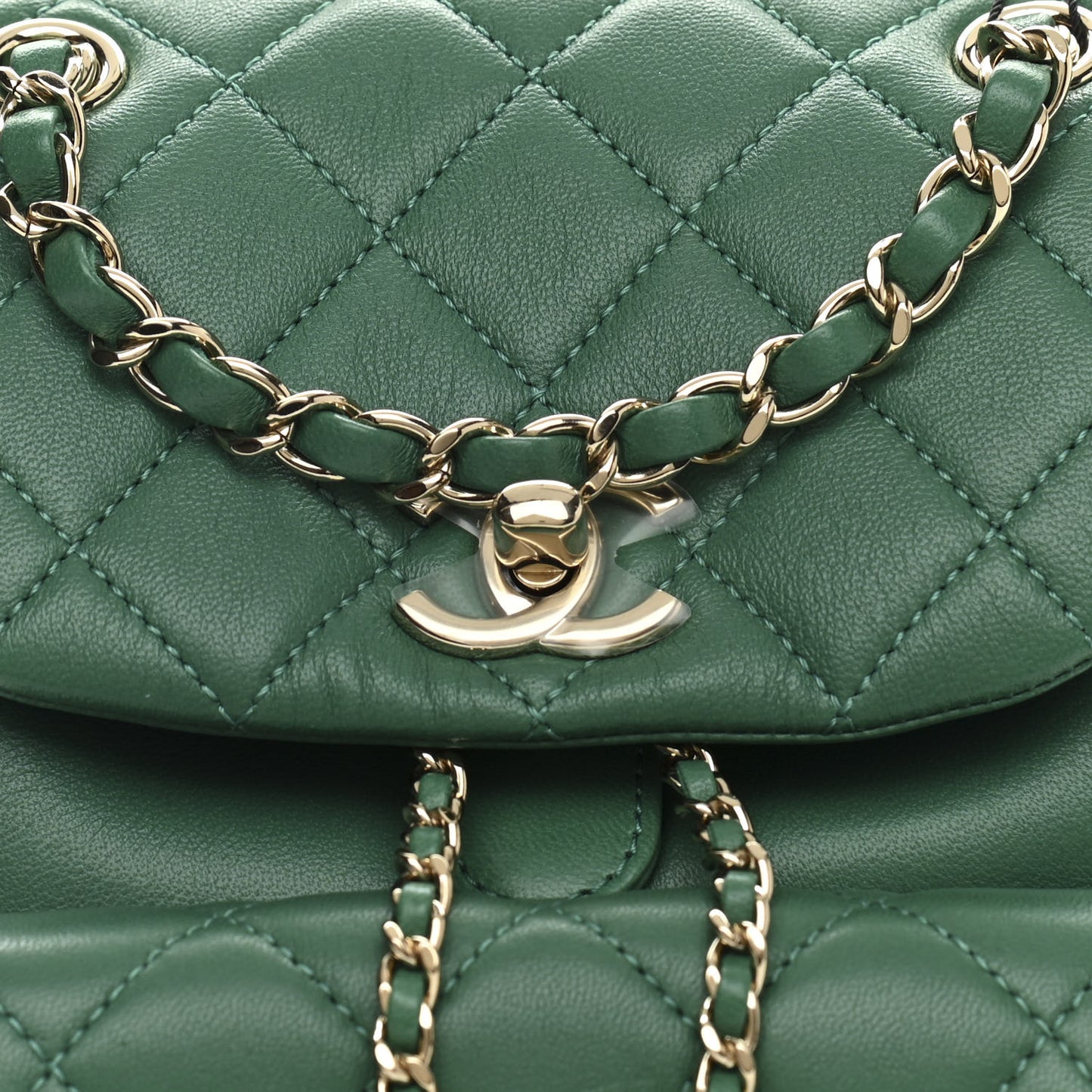 Lambskin Quilted Small Duma Drawstring Backpack Green
