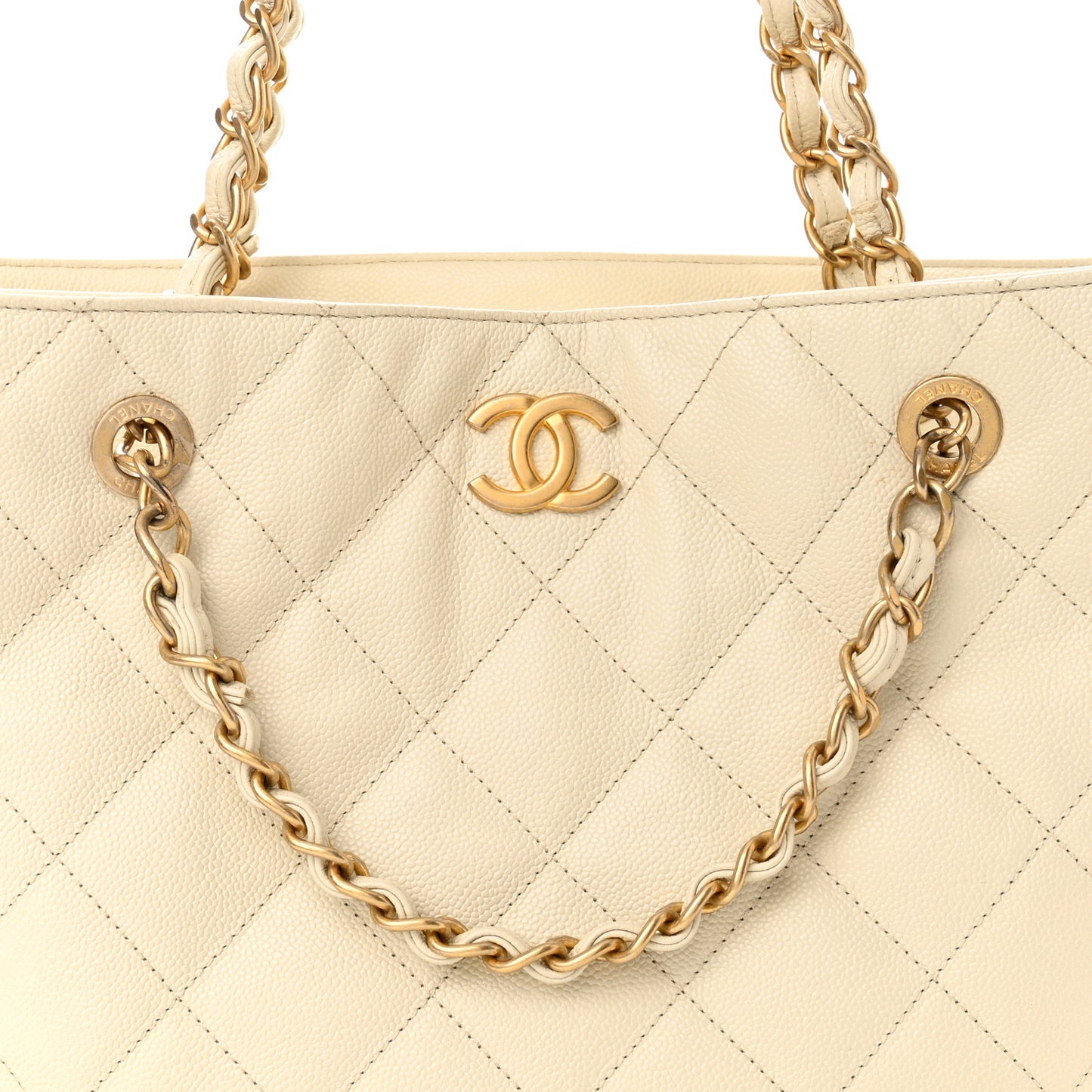 Caviar Quilted Small Shopping Tote White