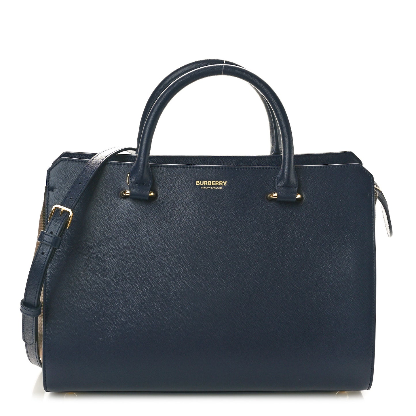 Calfskin Mega Check Small Banwell Tote Dark Canvas Blue