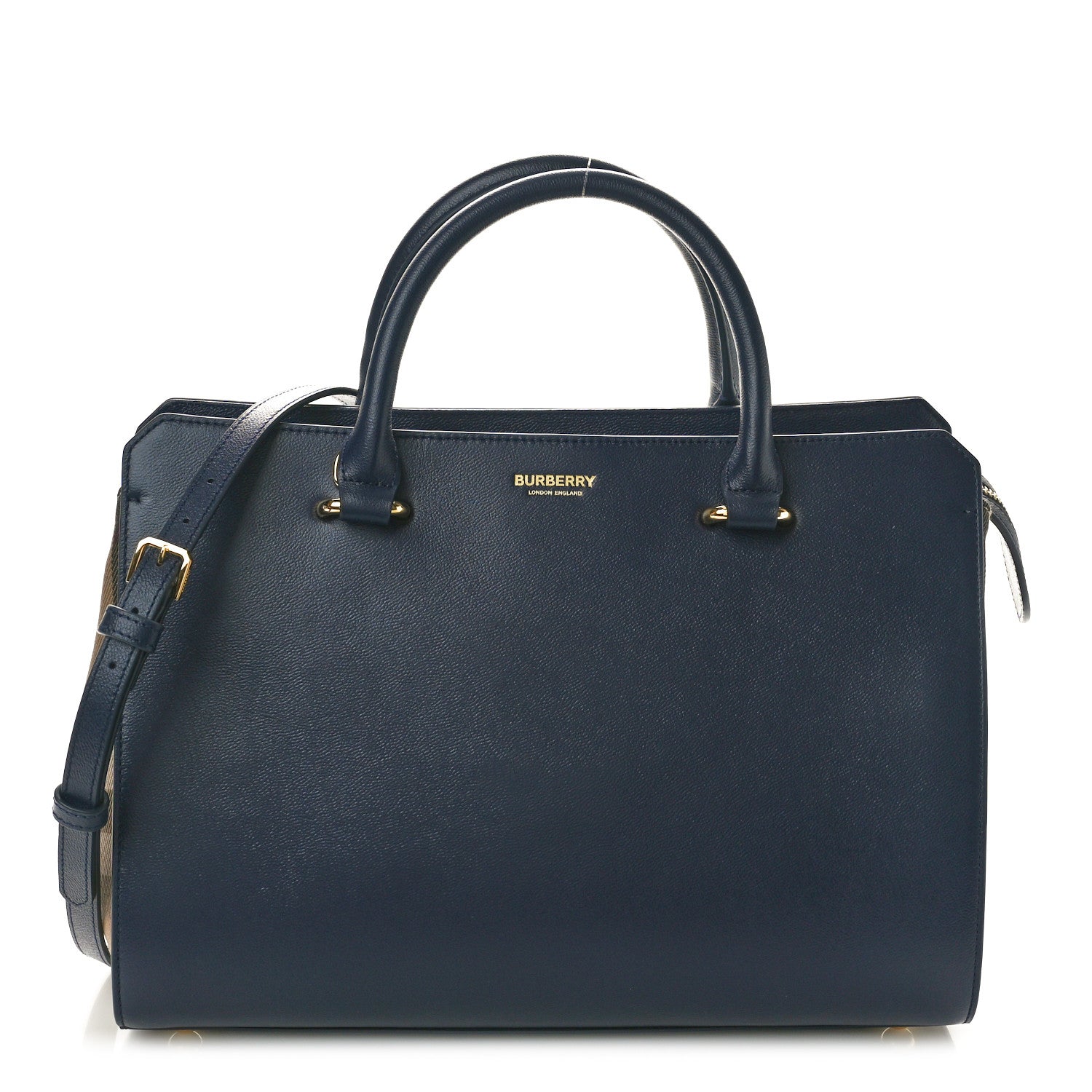 Burberry Calfskin Mega Check Small Banwell Tote Dark Canvas Blue 1 of 9