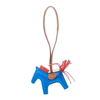 Hermes Milo Lambskin Grigri Rodeo Horse Bag Charm PM Blue Zanzibar Rose Texas Gold 3 of 6