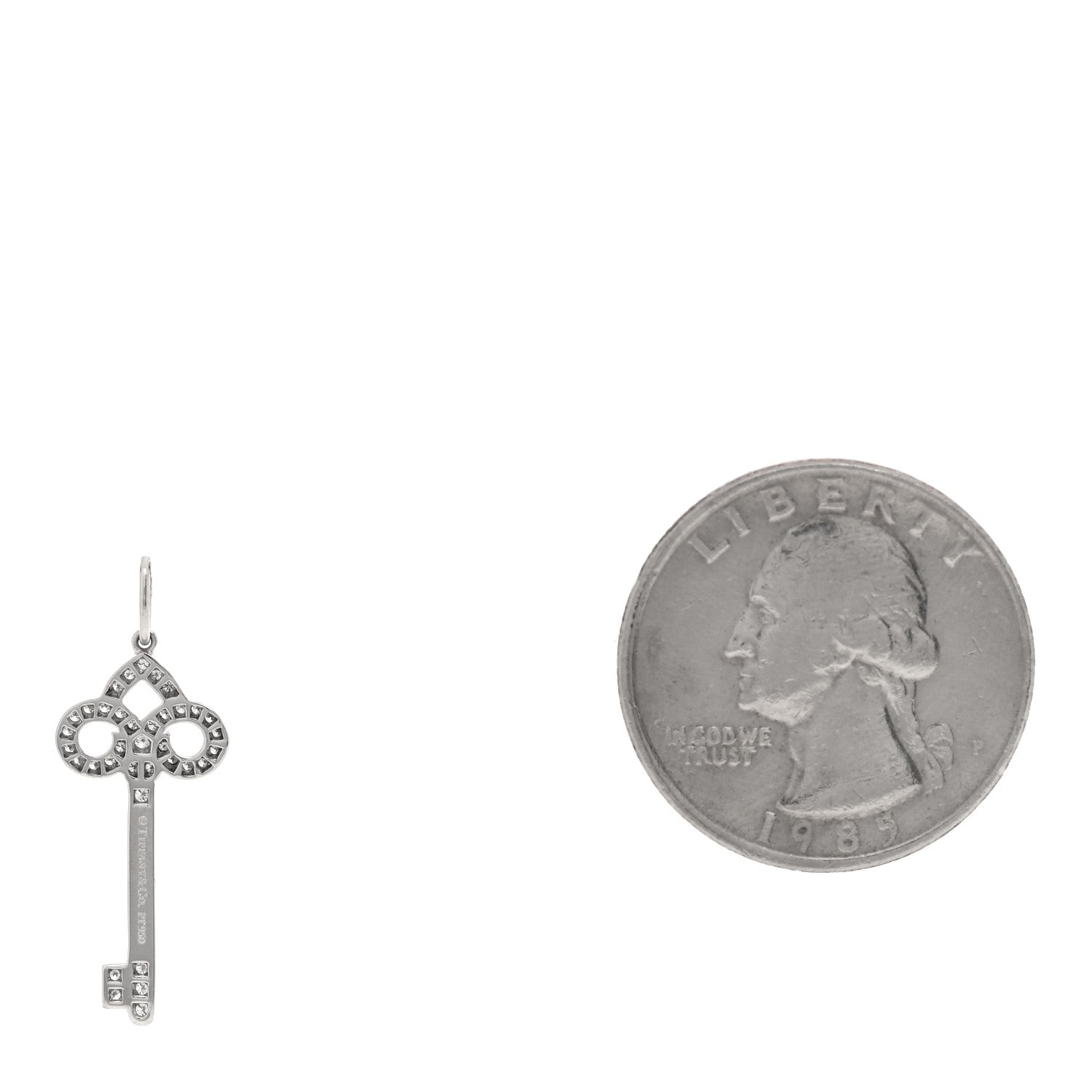 Tiffany Platinum Diamond .12ct Fleur De Lis Key Pendant 2 of 3