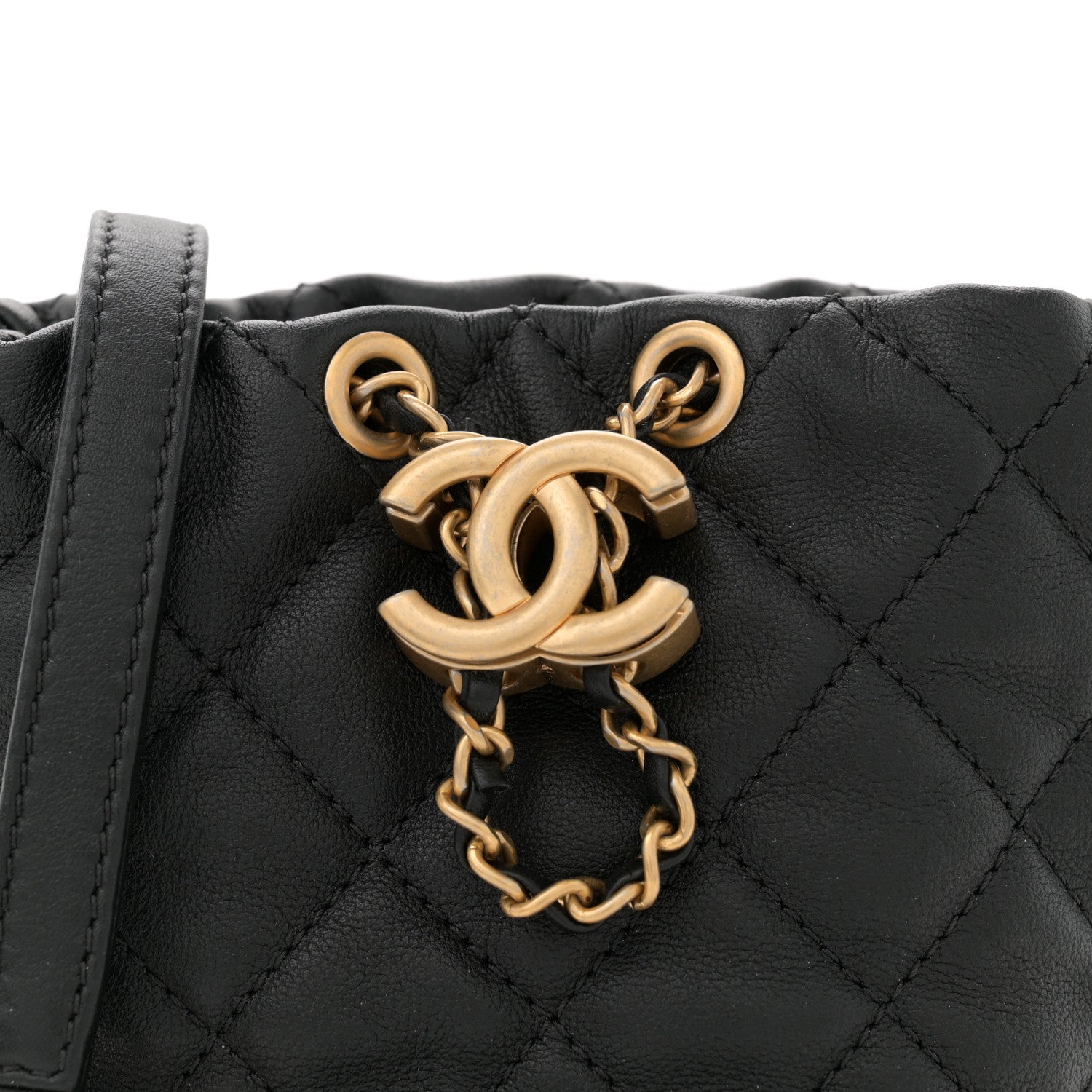 Chanel Calfskin Quilted Pearl Mini About Pearls Drawstring Bucket Bag Black 8 of 10
