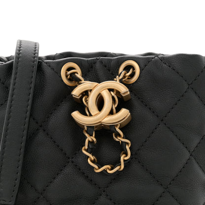 Chanel Calfskin Quilted Pearl Mini About Pearls Drawstring Bucket Bag Black 8 of 10