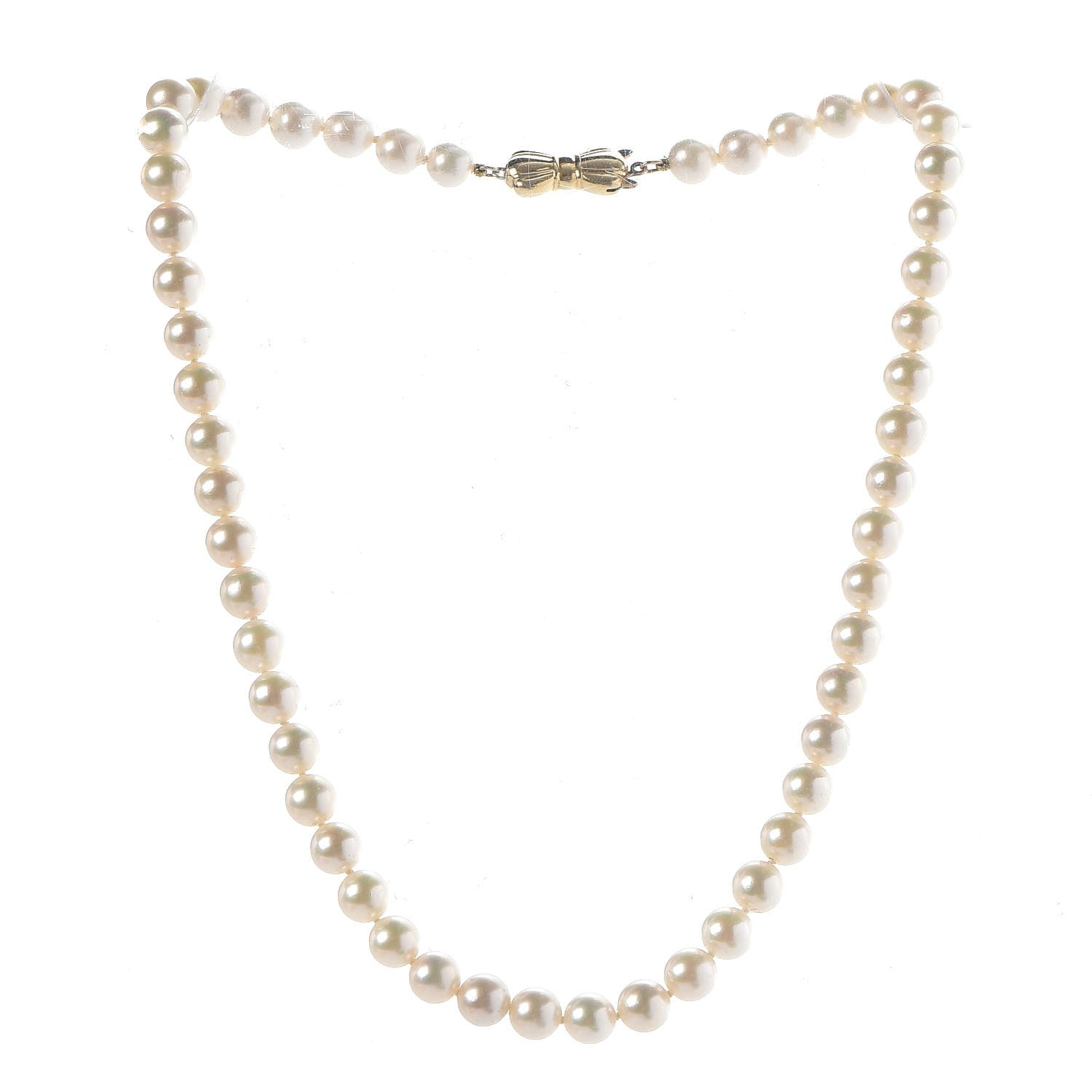 Mikimoto 18K Yellow Gold Akoya Pearl 6.5-7mm Strand Necklace 3 of 6