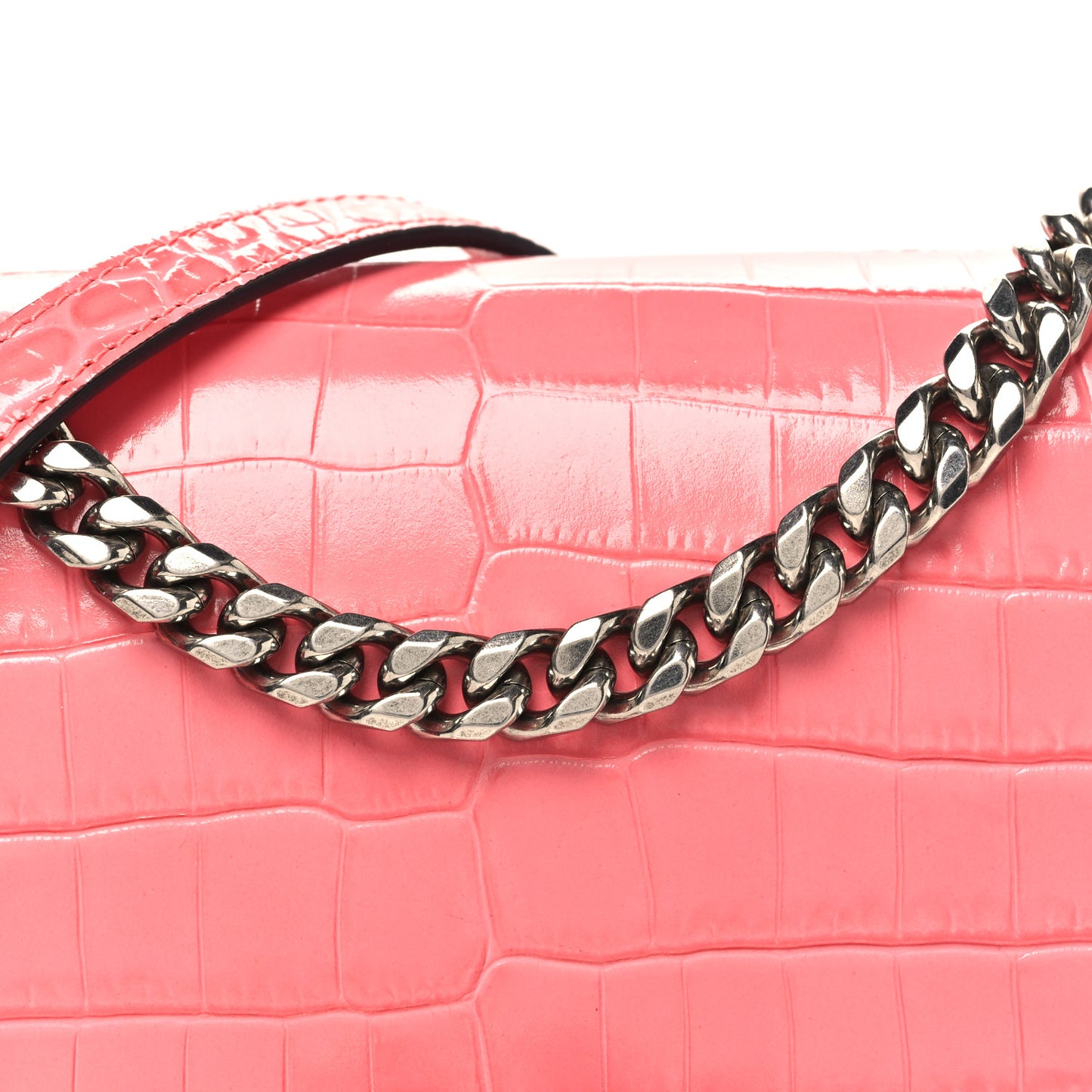 Shiny Crocodile Embossed Jeweled Satchel Pink