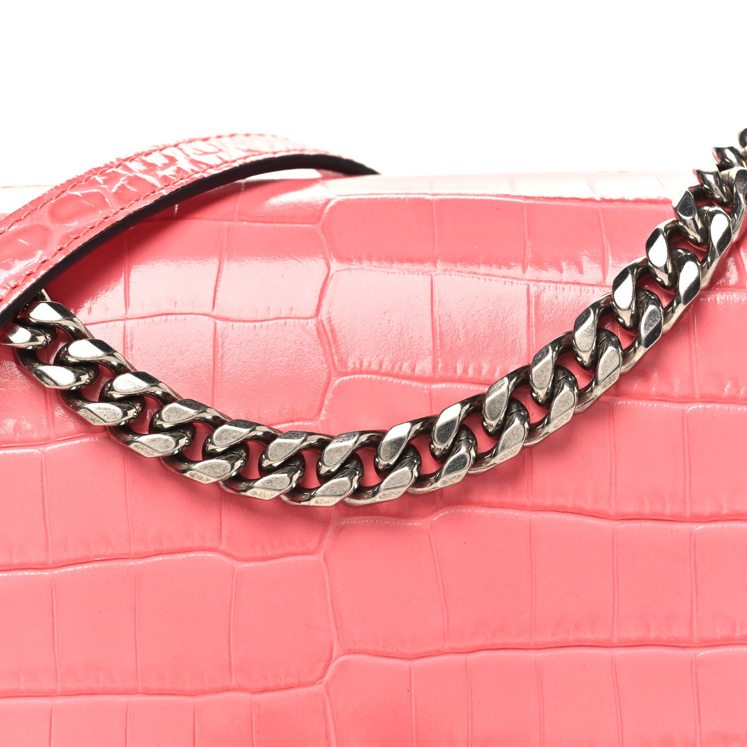 Alexander McQueen Shiny Crocodile Embossed Jeweled Satchel Pink 7 of 9