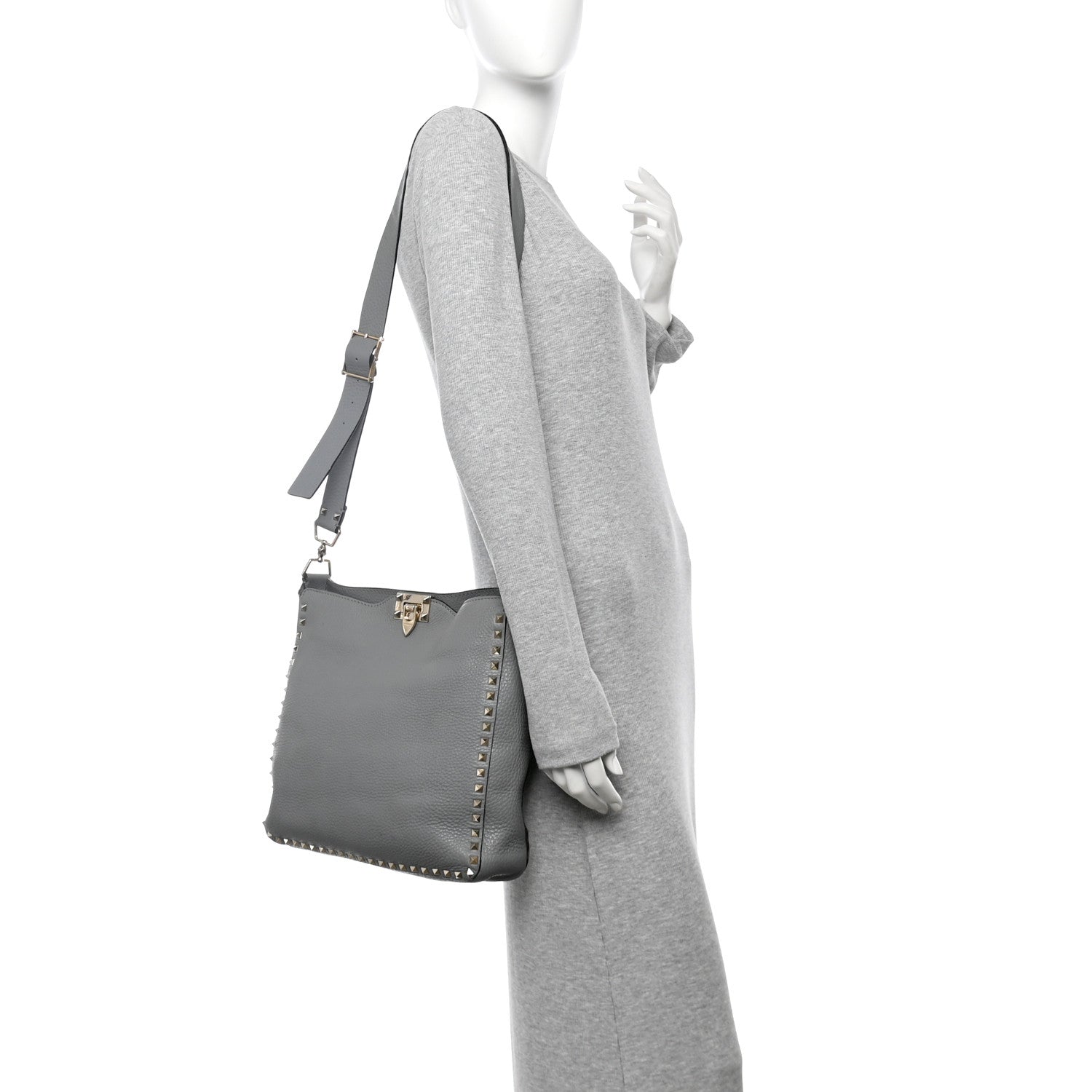 Valentino Garavani Pebbled Calfskin Small Rockstud Flip-Lock Messenger Bag Light Stone 3 of 13