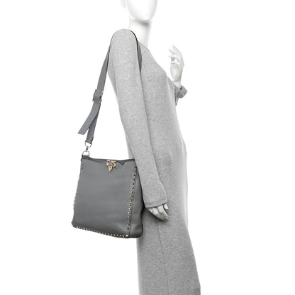 Valentino Garavani Pebbled Calfskin Small Rockstud Flip-Lock Messenger Bag Light Stone 3 of 13