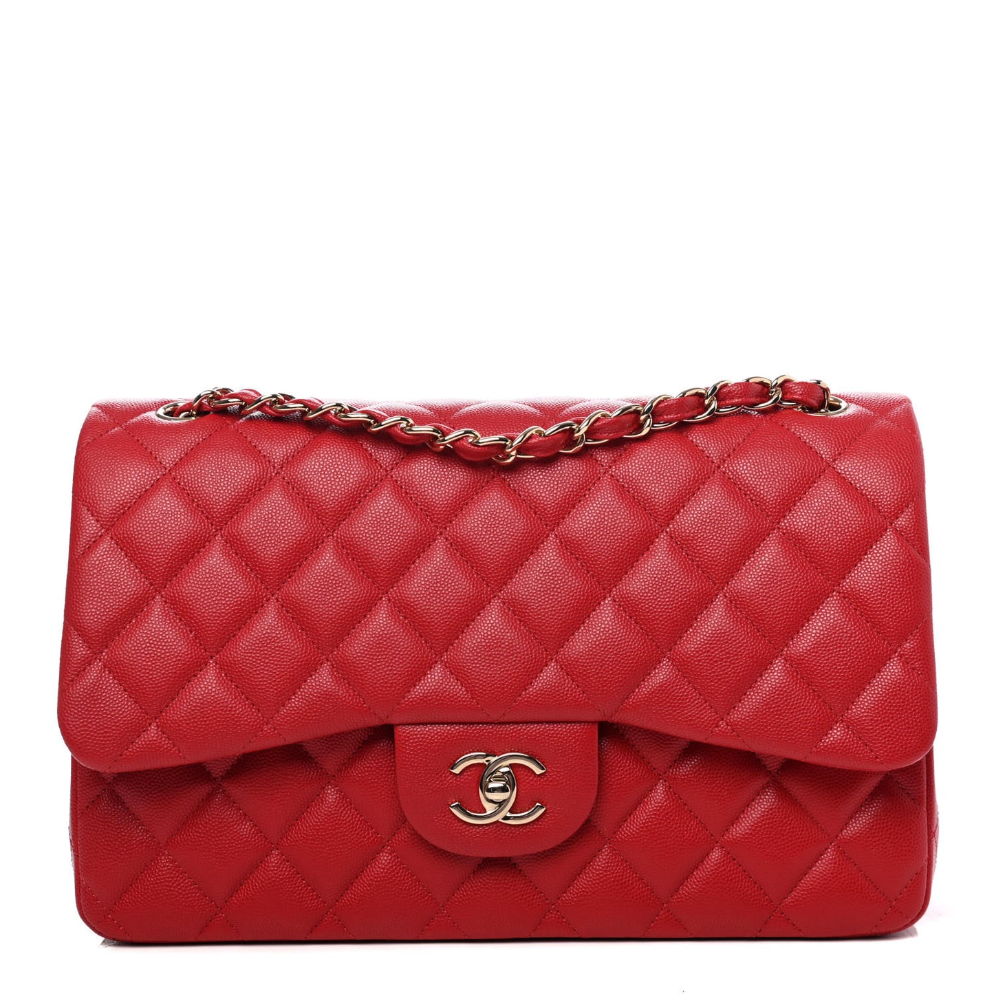 Caviar Quilted Jumbo Double Flap Red