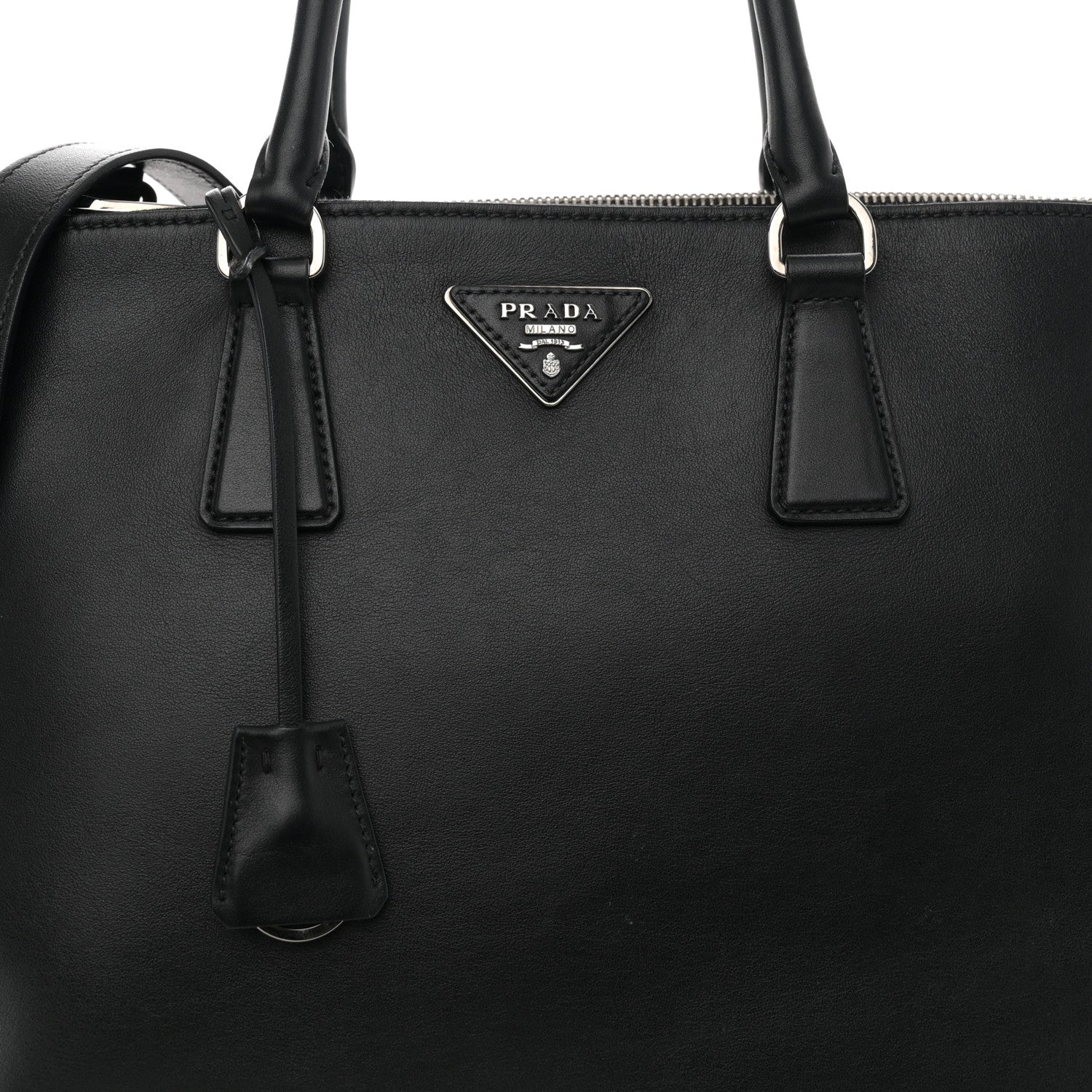 Prada City Calfskin Bi-Color Large Galleria Double Zip Tote Black 7 of 14