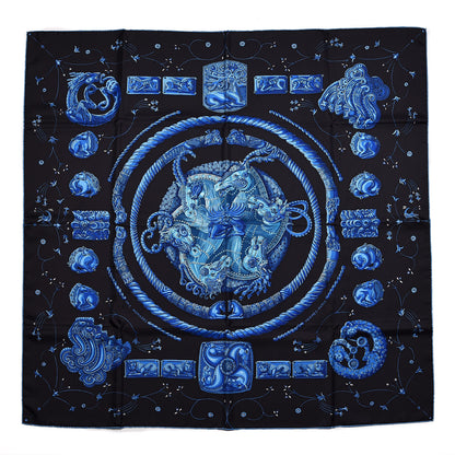 Hermes Silk Ors Nomades Scarf 90 Black Bleu Dur Turquoise 1 of 6