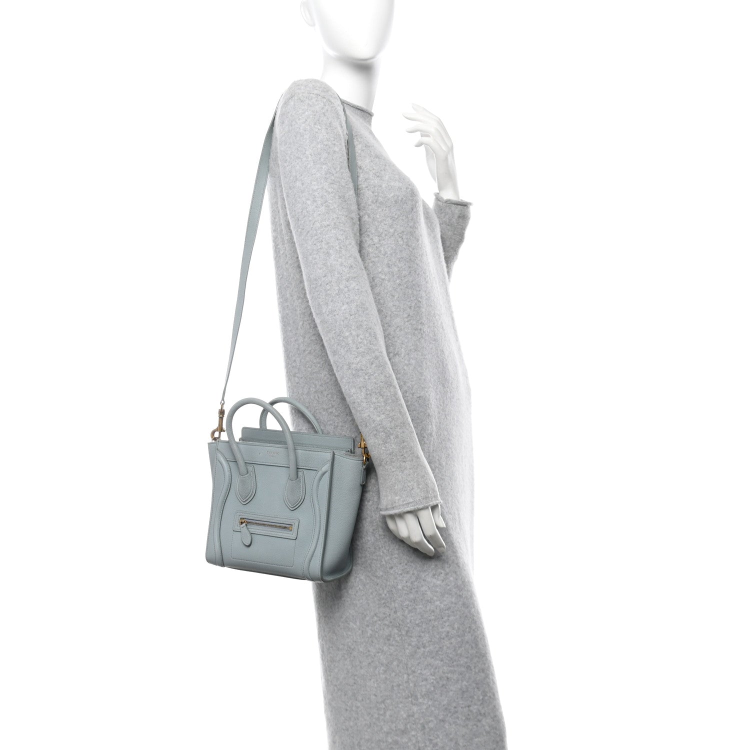 Celine Drummed Calfskin Nano Luggage Almond 2 of 17