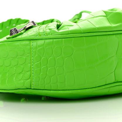 Balenciaga Extra Supple Calfskin Crocodile Embossed Le Cagole Shoulder Bag XS Acid Green 9 of 13