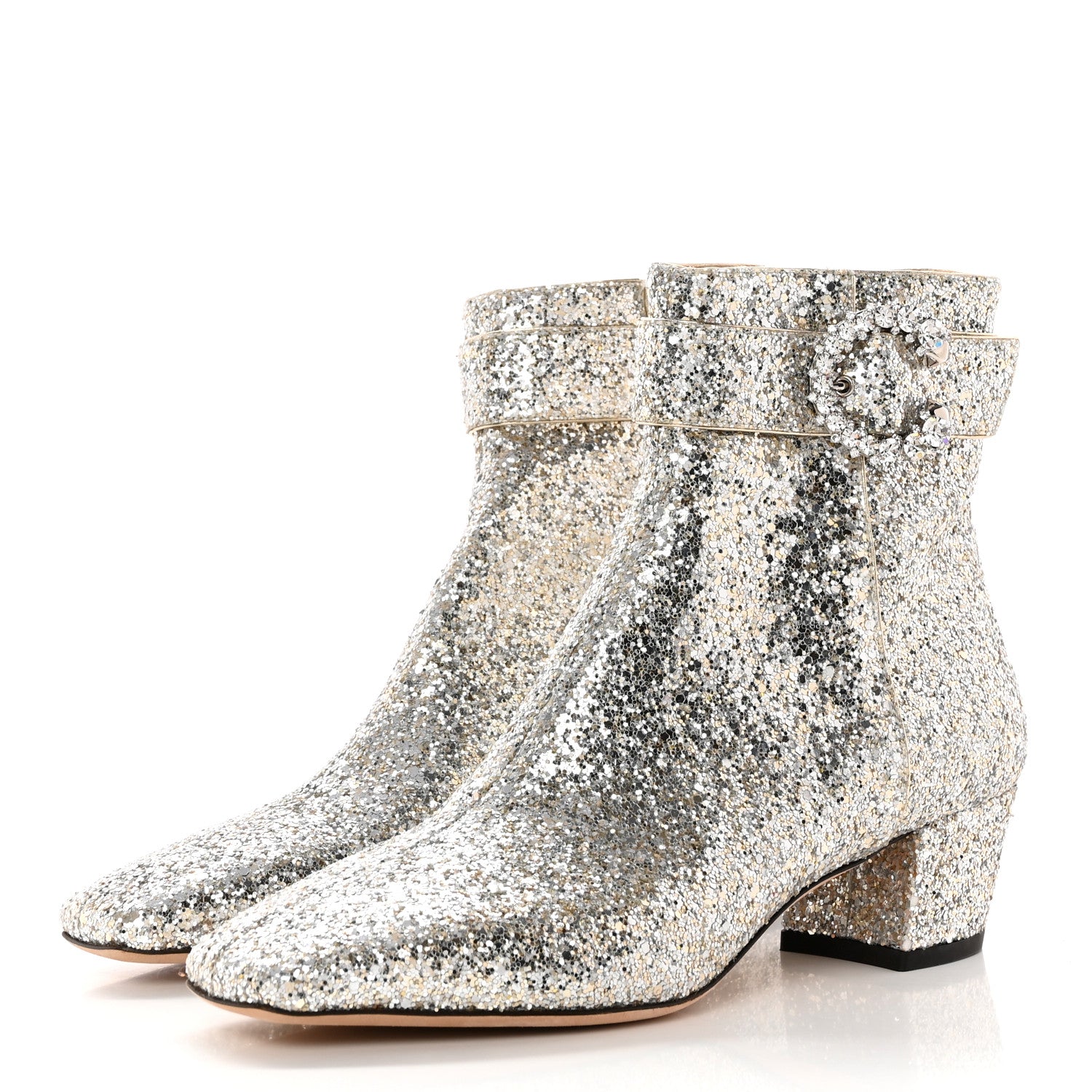 Jimmy Choo Dazzling Coarse Glitter Fabric Crystal Myan 45 Boots 37 Platinum 3 of 8