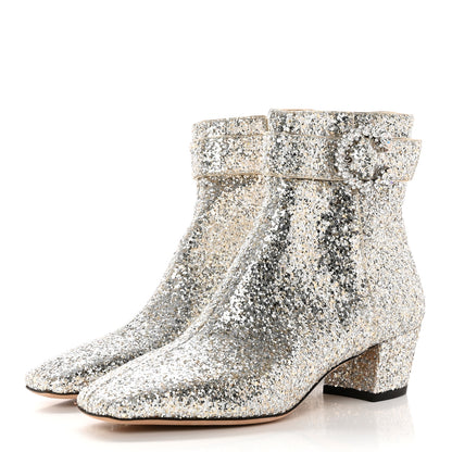 Jimmy Choo Dazzling Coarse Glitter Fabric Crystal Myan 45 Boots 37 Platinum 3 of 8