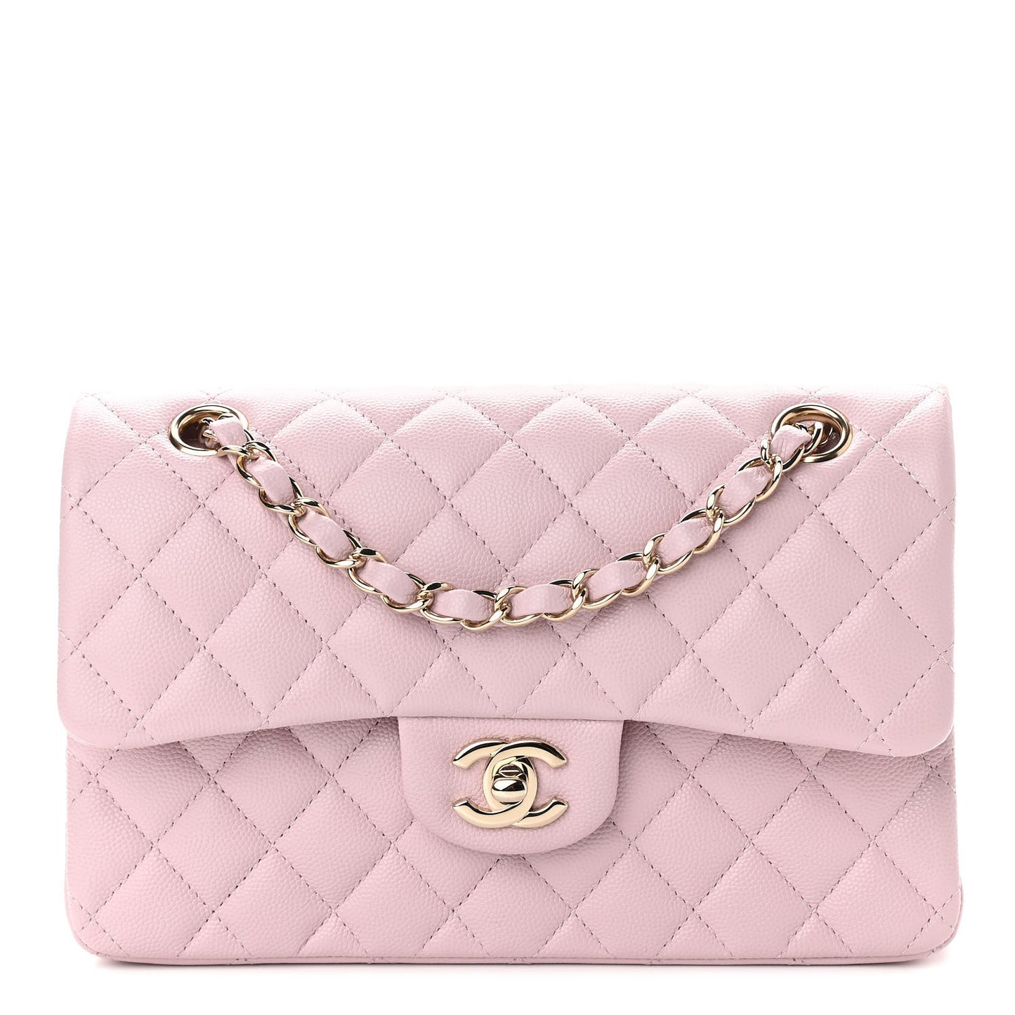 Caviar Quilted Small Double Flap Light Pink