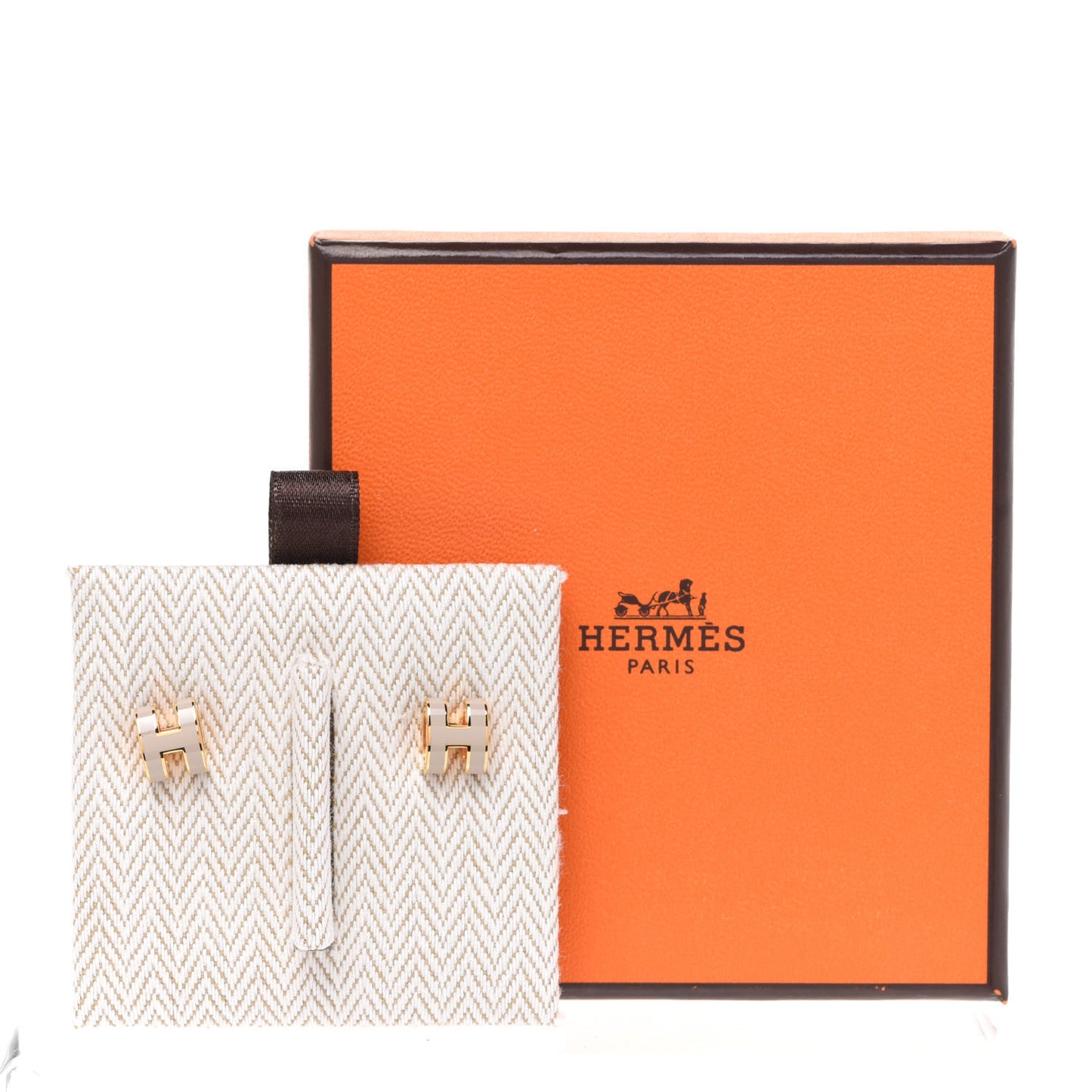 Gold Lacquered Mini Pop H Earrings Marron Glace