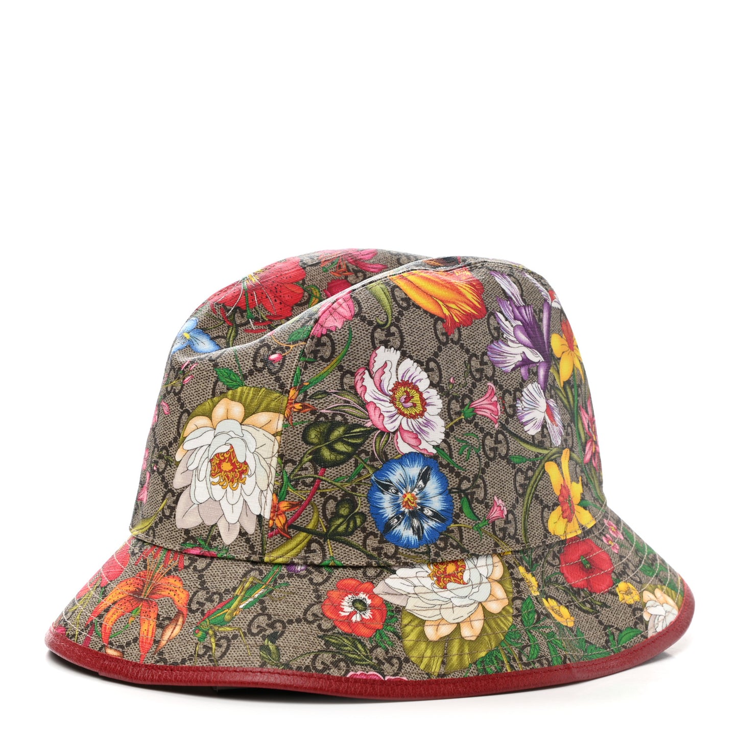 GG Supreme Monogram Flora Fedora Hat M Red