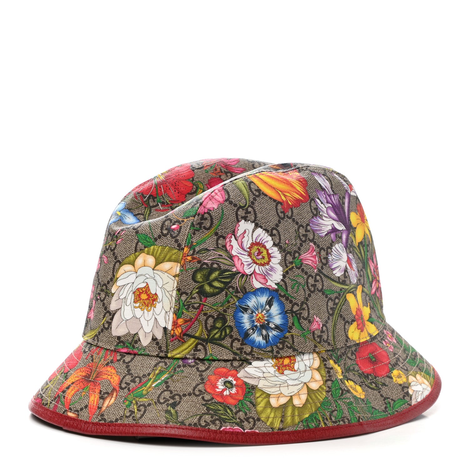Gucci GG Supreme Monogram Flora Fedora Hat M Red 1 of 9