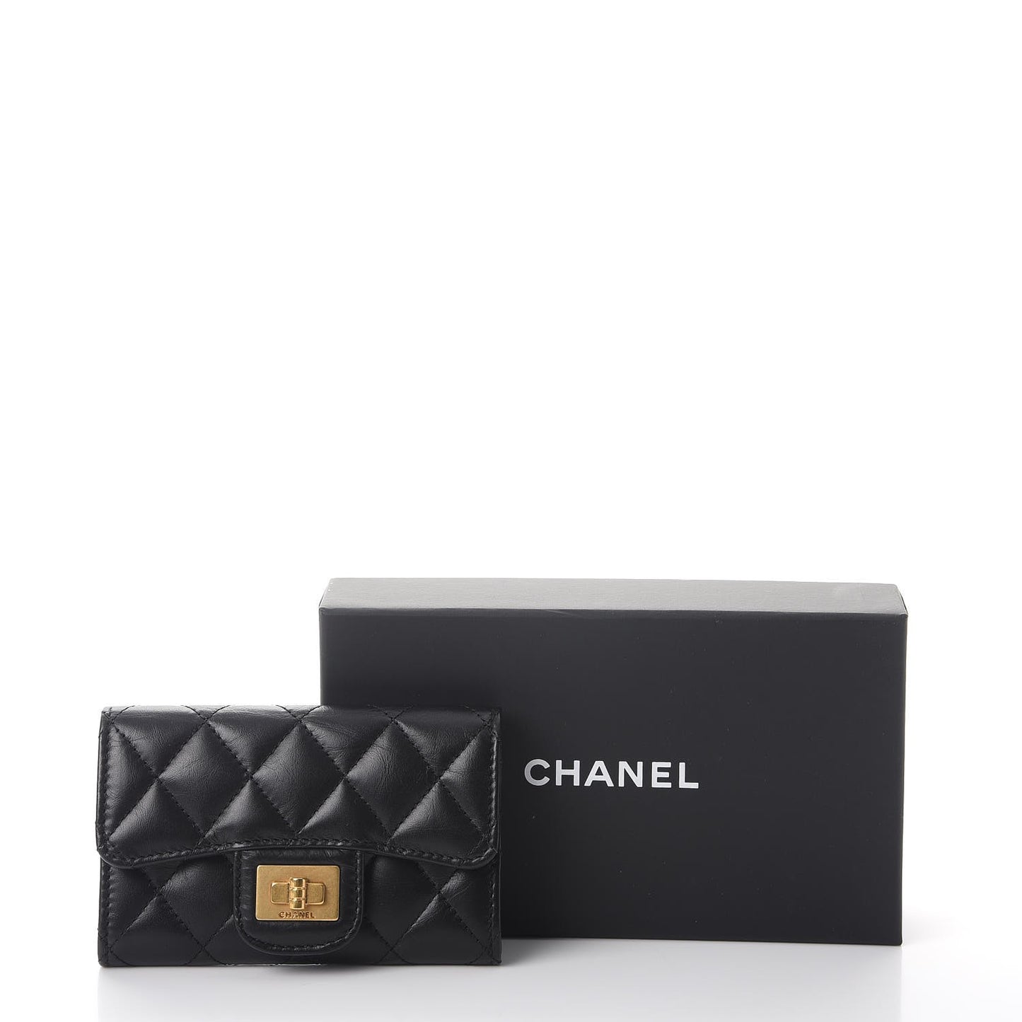 Aged Calfskin Quilted Reissue Flap Card Holder Black