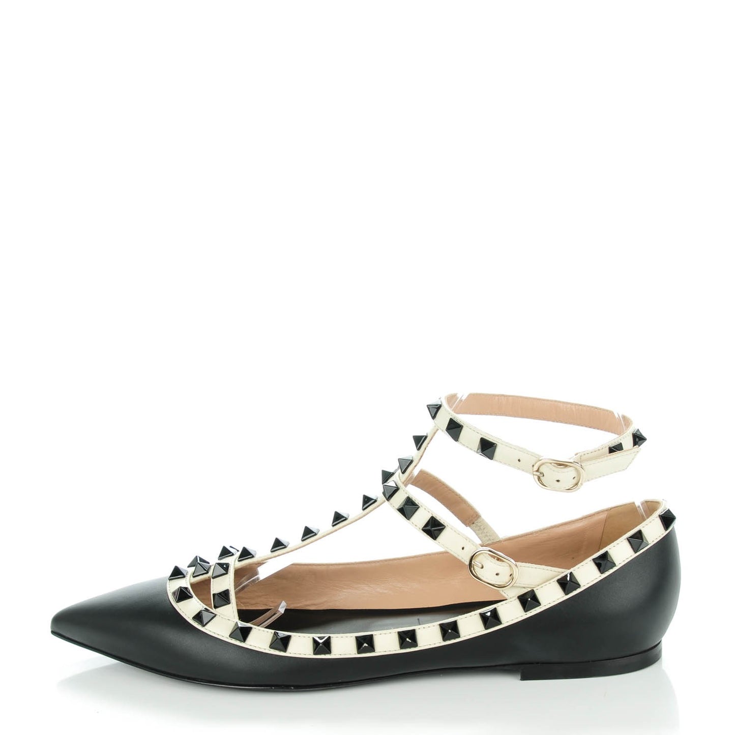 Nappa Rockstud Cage Ballerina Flats 39 Black Ivory